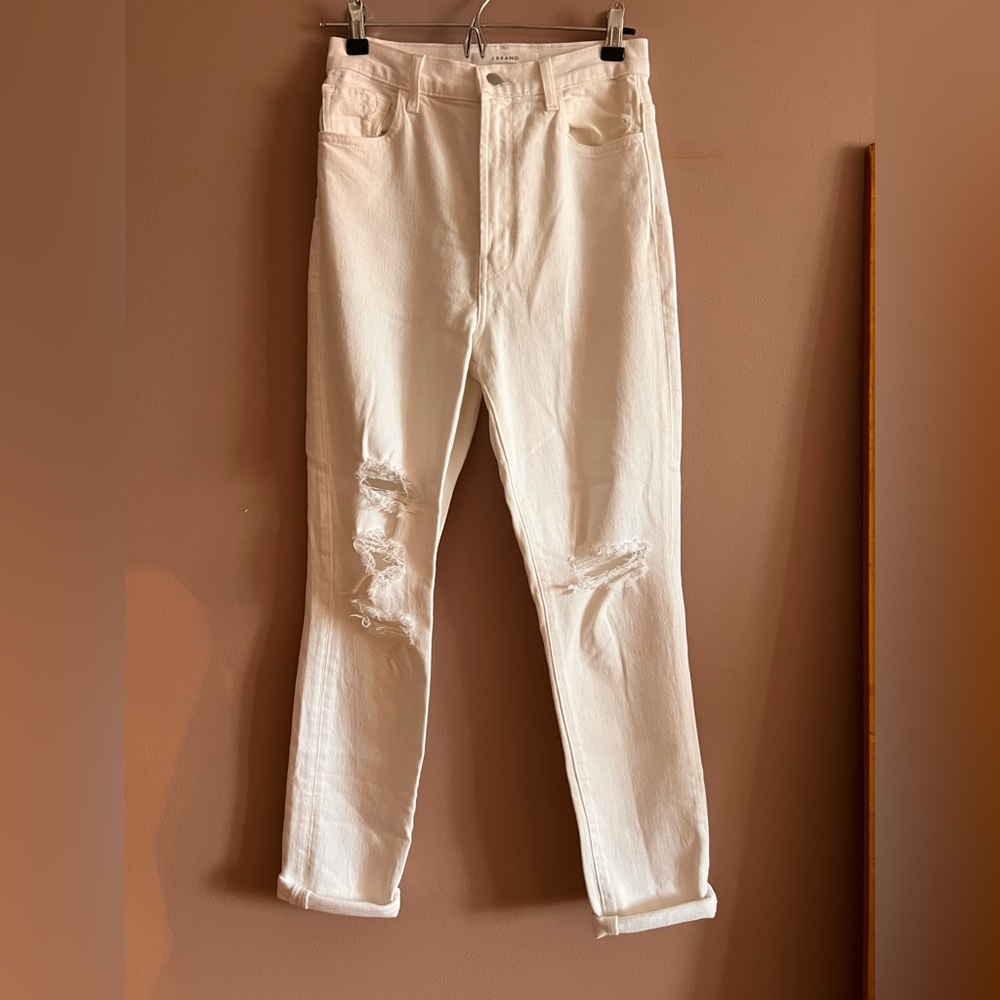 J Brand White High Waisted Distressed Jeans Size 26